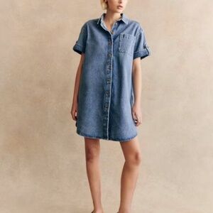 Sezane Robe Ana Bleu Clair Denim Shirt Dress